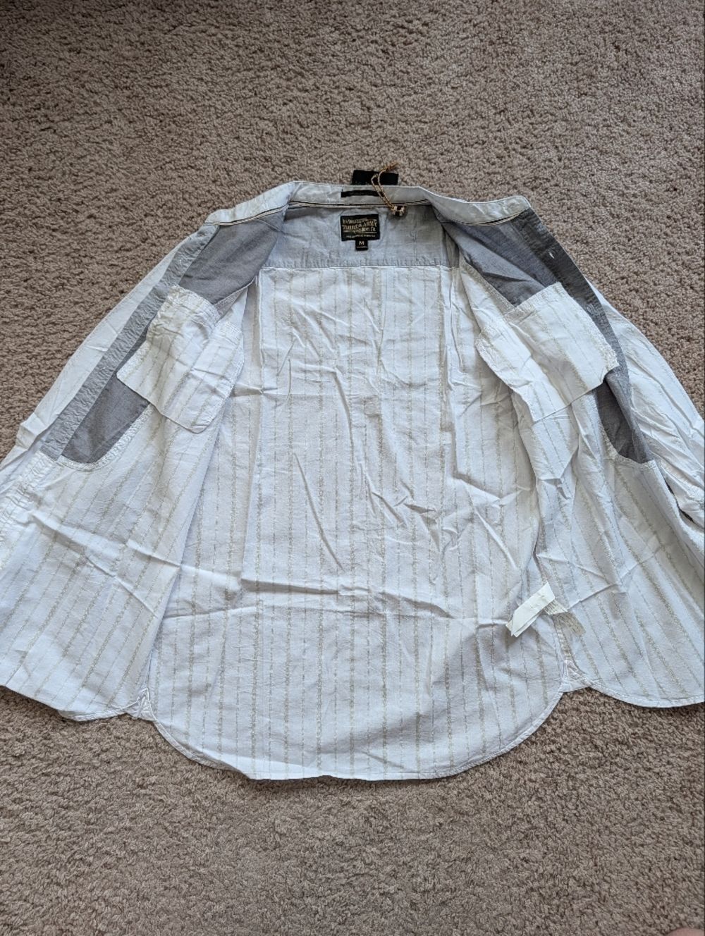 Third & Army Mens White Gray Deadstock Button Down Striped Shirt NWT Size Medium - Picture 2 of 8